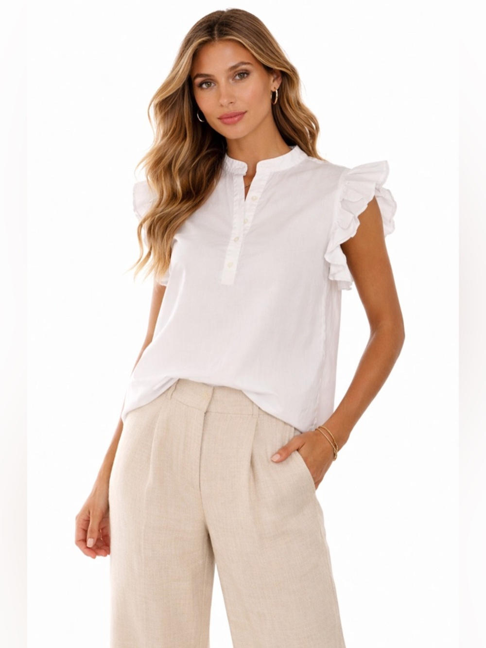 Seventy Sergio Tegon White Cotton Blouse Italy Ruffle Sleeve Minimalist Top 46